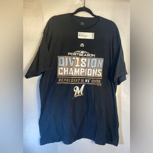NWT Majestic 2018 Milwaukee Brewers MLB Division Champions T-shirt Size XXL